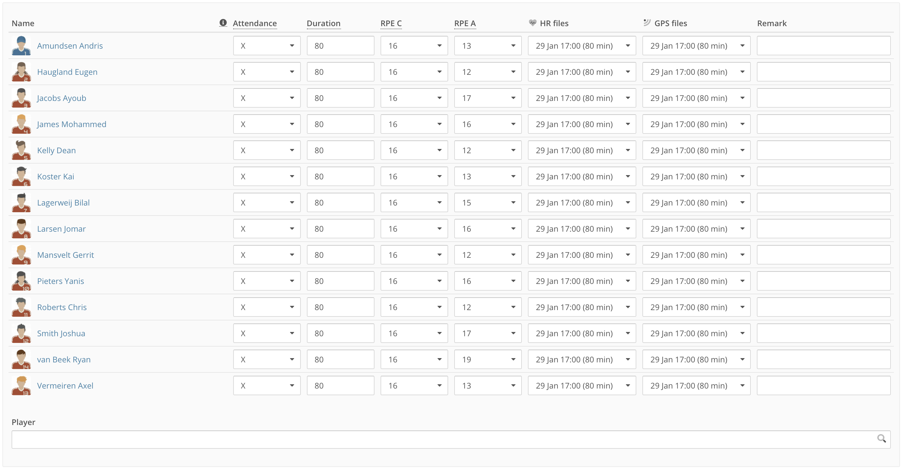 Filling in coach RPE vs. player RPE in Topsportslab platform Filling in coach RPE vs. player RPE in Topsportslab platform