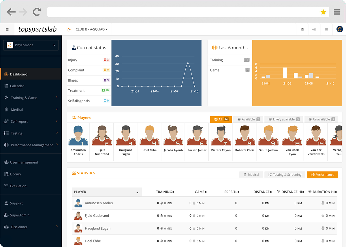 Athlete Management System showing general coach dashboard