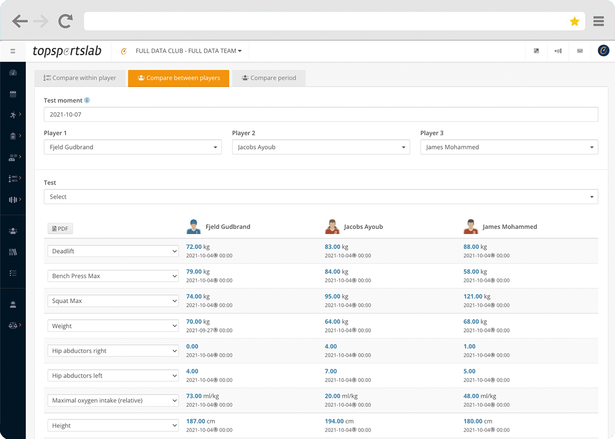 Compare tools in the Topsportslab platform