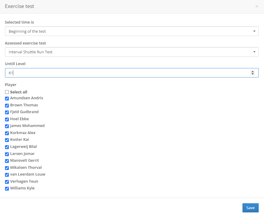 Exercise tests can be created for the whole squad at once in Topsportslab platform